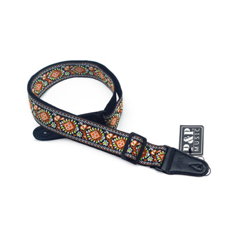 Gitaar Band Borduren Patroon Retro Etnische Stijl Puur Katoen Lederen Verstelbare 82-137Cm Muziekinstrument Accessoires Effen: S113-6