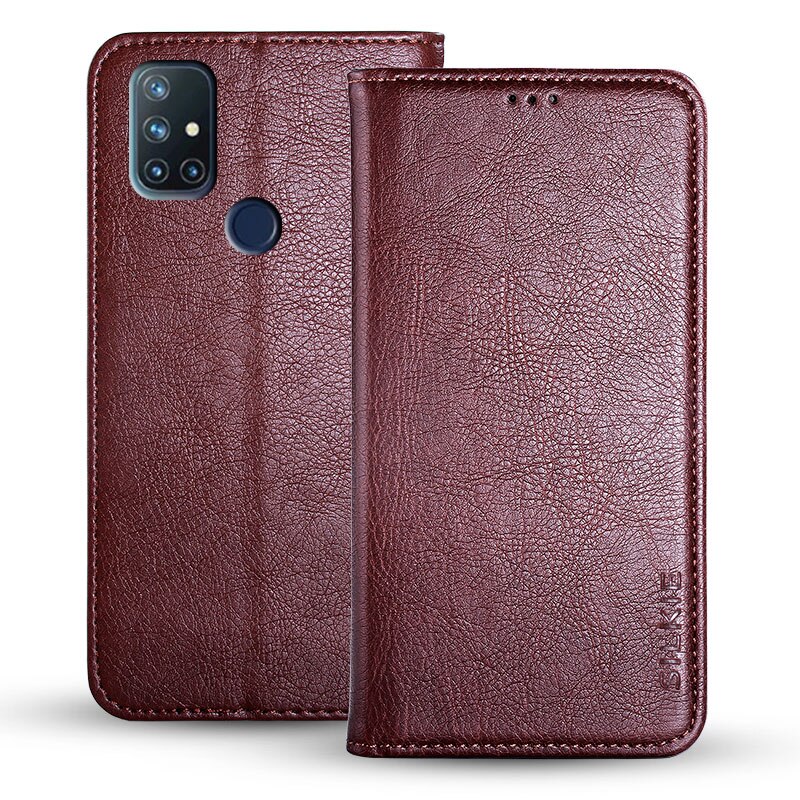 Funda de piel sintética para móvil, carcasa de lujo para Oneplus Nord N10, 5G, 6,49 pulgadas, Material de cubierta interior de TPU, sin imán: Coffee