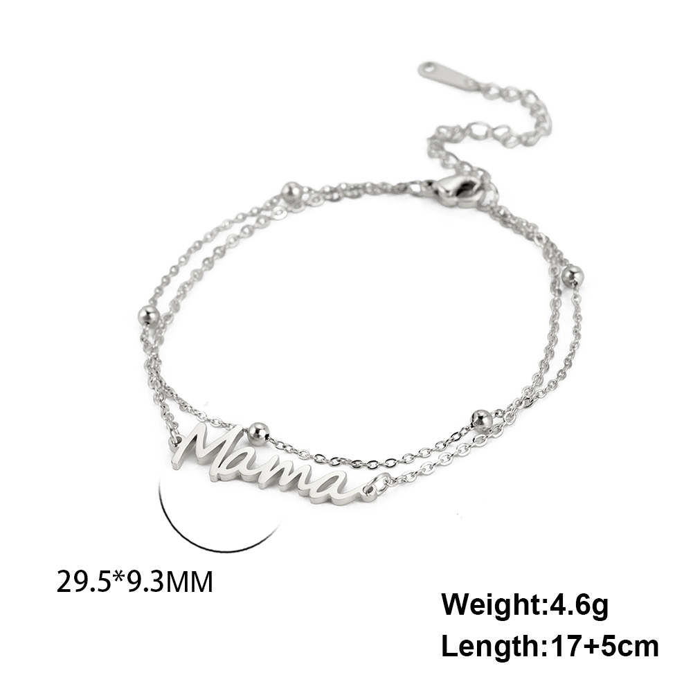 Skyrim-pulsera con dije de letra mamá para hombre y mujer, pulseras de cadena de cuentas de doble capa de acero inoxidable, joyería de , para el día de la madre: Color acero