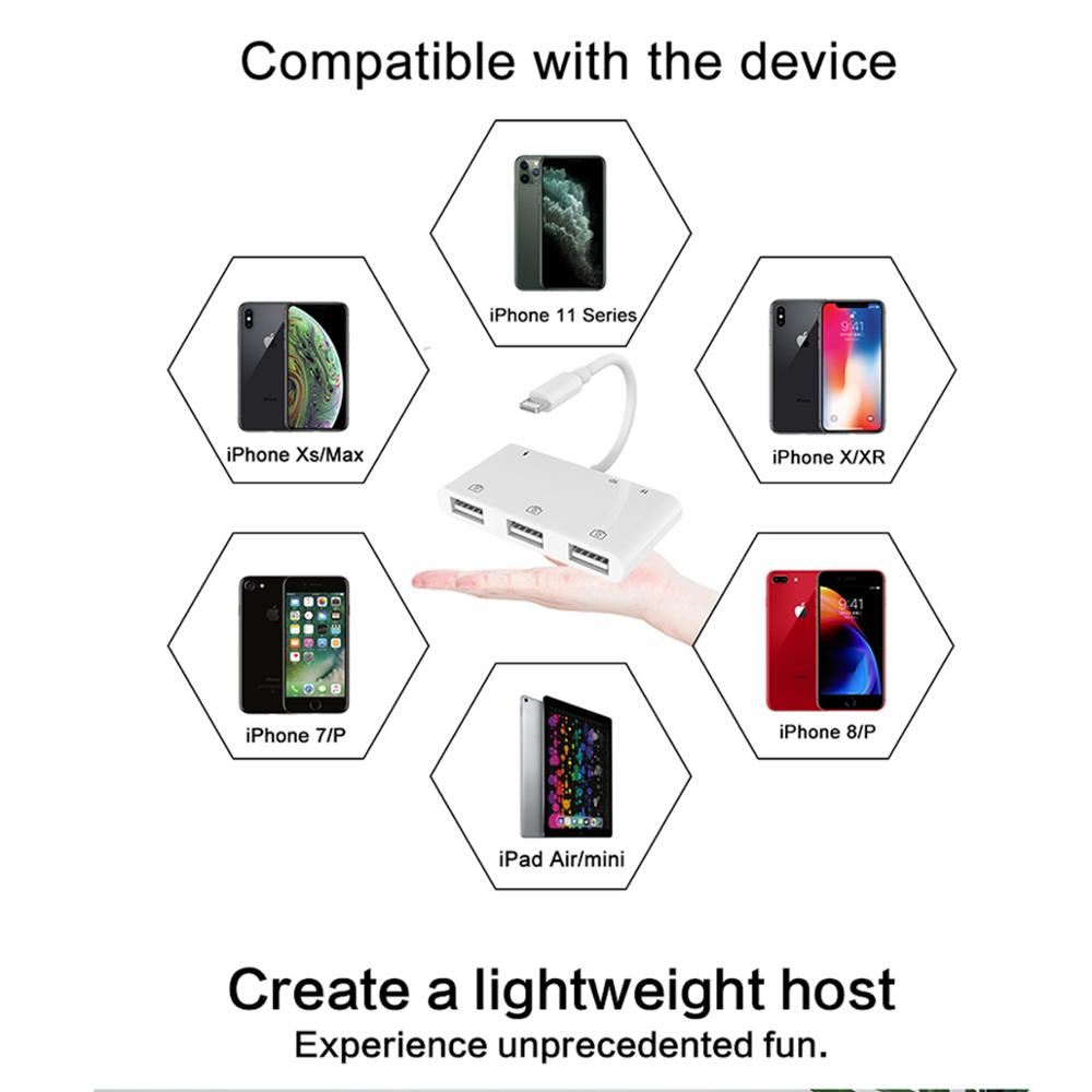 Uthai  c64 til iphone 6 in 1 adapter usb 3.0 tf sd kortlæser tilslut mus tastatur opladningskonverter til ios 13 iphone 11 x xr