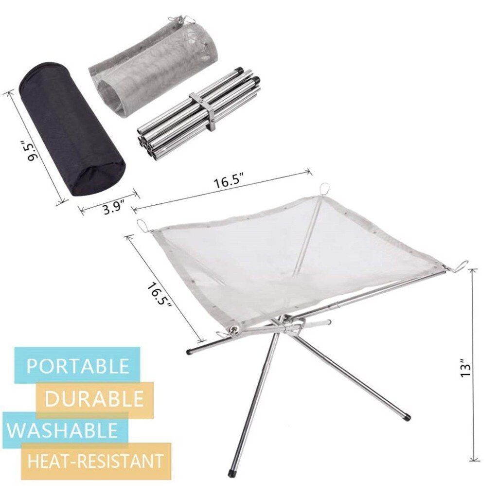 Soporte plegable para pitos de fuego para Camping al aire libre, rejilla de acero inoxidable, pitos de fuego, estante de almacenamiento, soporte portátil para chimenea, herramienta de jardín
