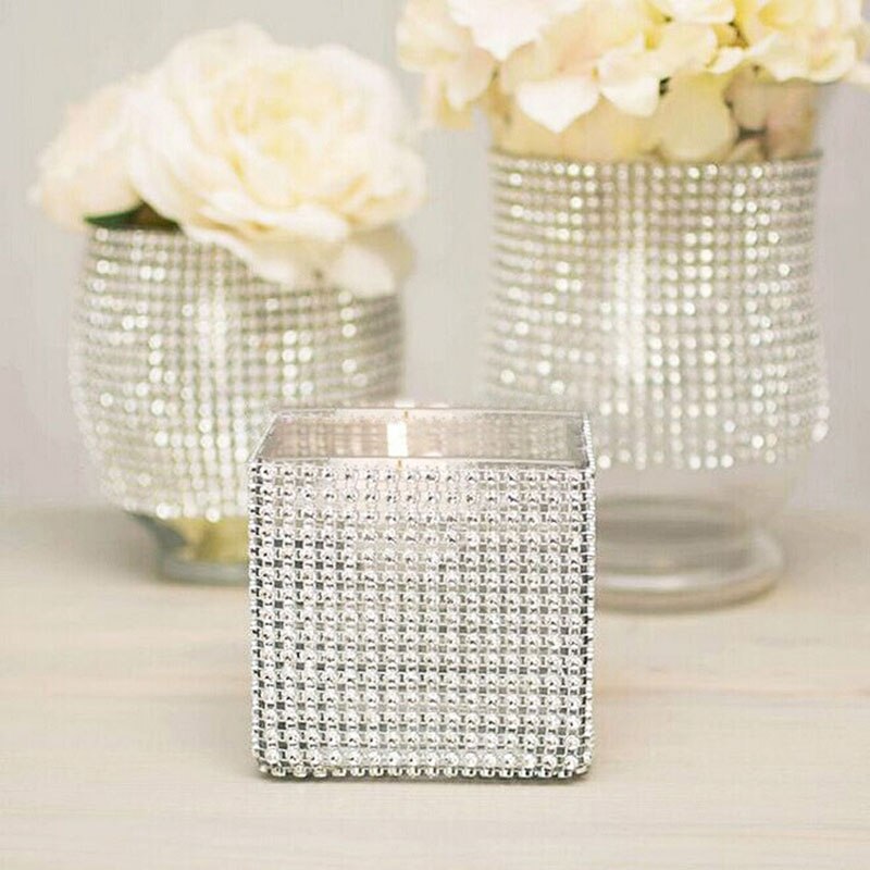 1 roll 1M 2 Om 12CM Bling Diamond mesh Wrap lint silver Rhinestone Mesh Roll Tape Tulle Crystal lint taart bruiloft decoratie