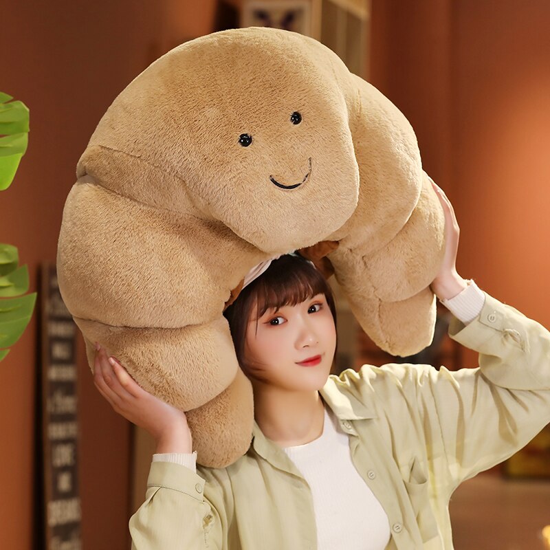 18~70cm Smiling Stuffed Croissant Bread Pillow Soft Food Seat Cushion Home Sofa Chair Decoration Children