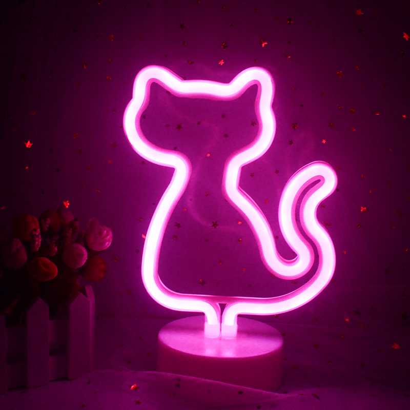 Wanxing Led Neon Sign Light Pink Cat Shaped Kawaii Room Decoration USB/Battery Supply Neon Lamp With Base For Shop Xmas