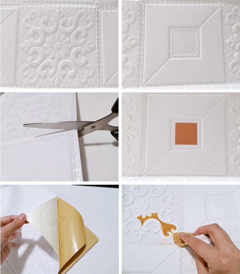 35*35cm 3D Wall Stickers Ceiling Panel Roof Decor Waterproof Self-Adhesive Foam Wallpaper Living Room Kitchen TV Backdrop