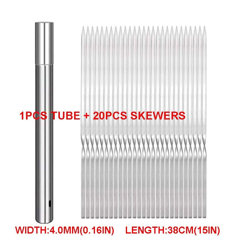 40CM plat Barbecue brochette inox Barbecue brochettes avec Tube réutilisable aiguille bâton pour Barbecue griller Barbecue accessoires: 30PCS  38CM  4.0MM