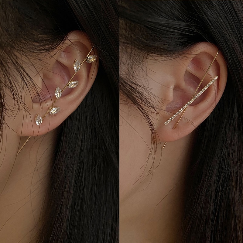 Aomu punk zirkonia strass metalen oorbel oorbellen voor vrouwen slash omringende oorschelp oorbellen op meerdere manieren te dragen