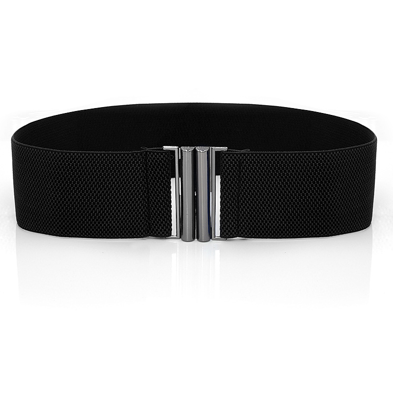 Cintura elastica larga da donna cintura tinta unita accessori cintura elasticizzata corsetto largo vita fibbia in metallo cintura femminile calda: 3