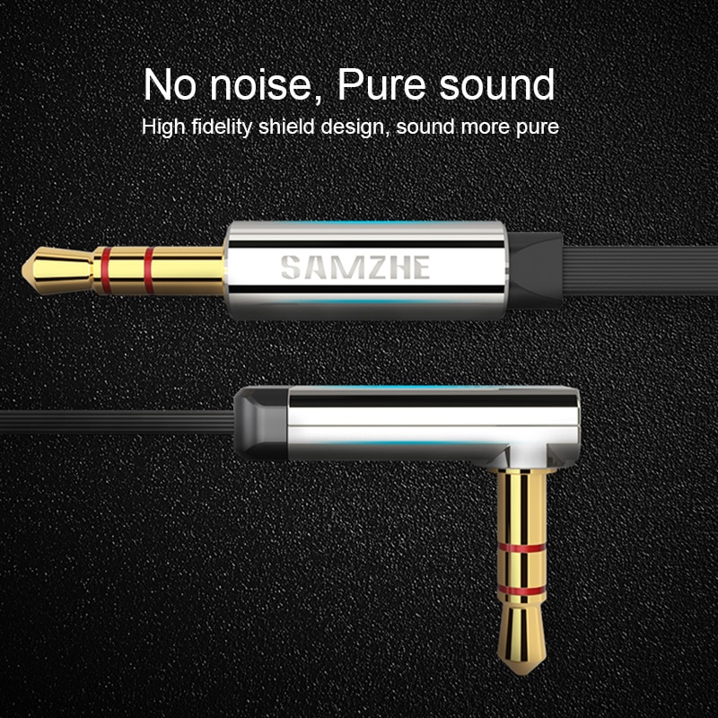 SAMZHE 3.5mm Aux Cable 90 degree Audio Flat Cable Stereo Audio Gold Plated Auxiliary Cable for Car Cellphone Earphone Beats