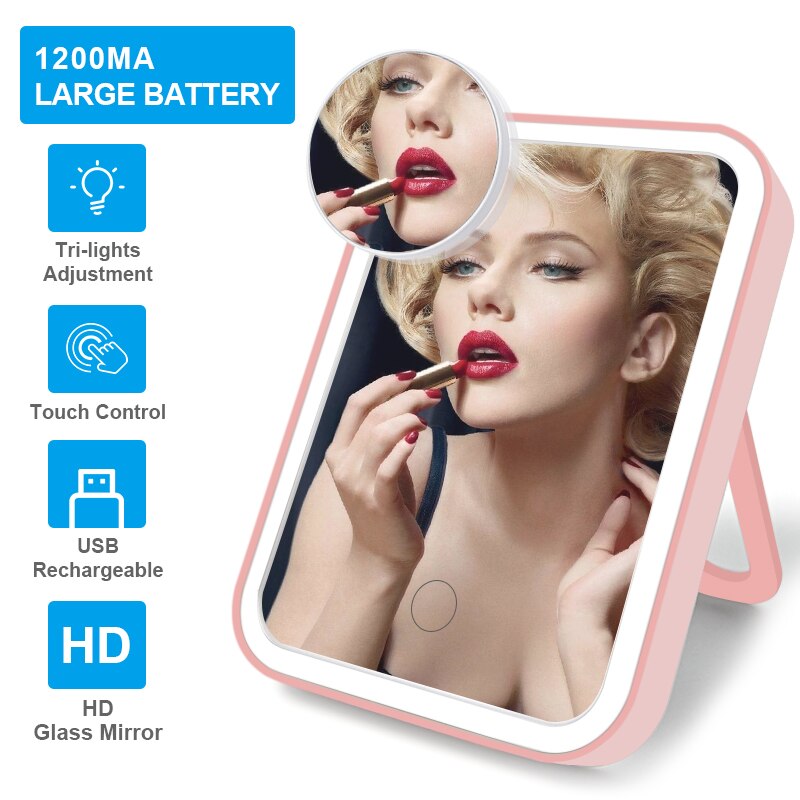 Espejo de maquillaje LED con luz LED para tocador espejo luz dormitorio espejos recargable plegable portátil belleza escritorio VIPdrop