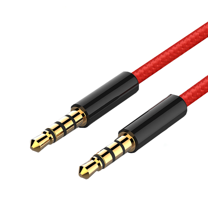 JianHan Audio AUX Cable 3.5mm Jack Speaker Cable 4 Poles Nylon Braided Headphones AUX Extension Cable for Microphone Car MP3 MP4: Black / 1 m