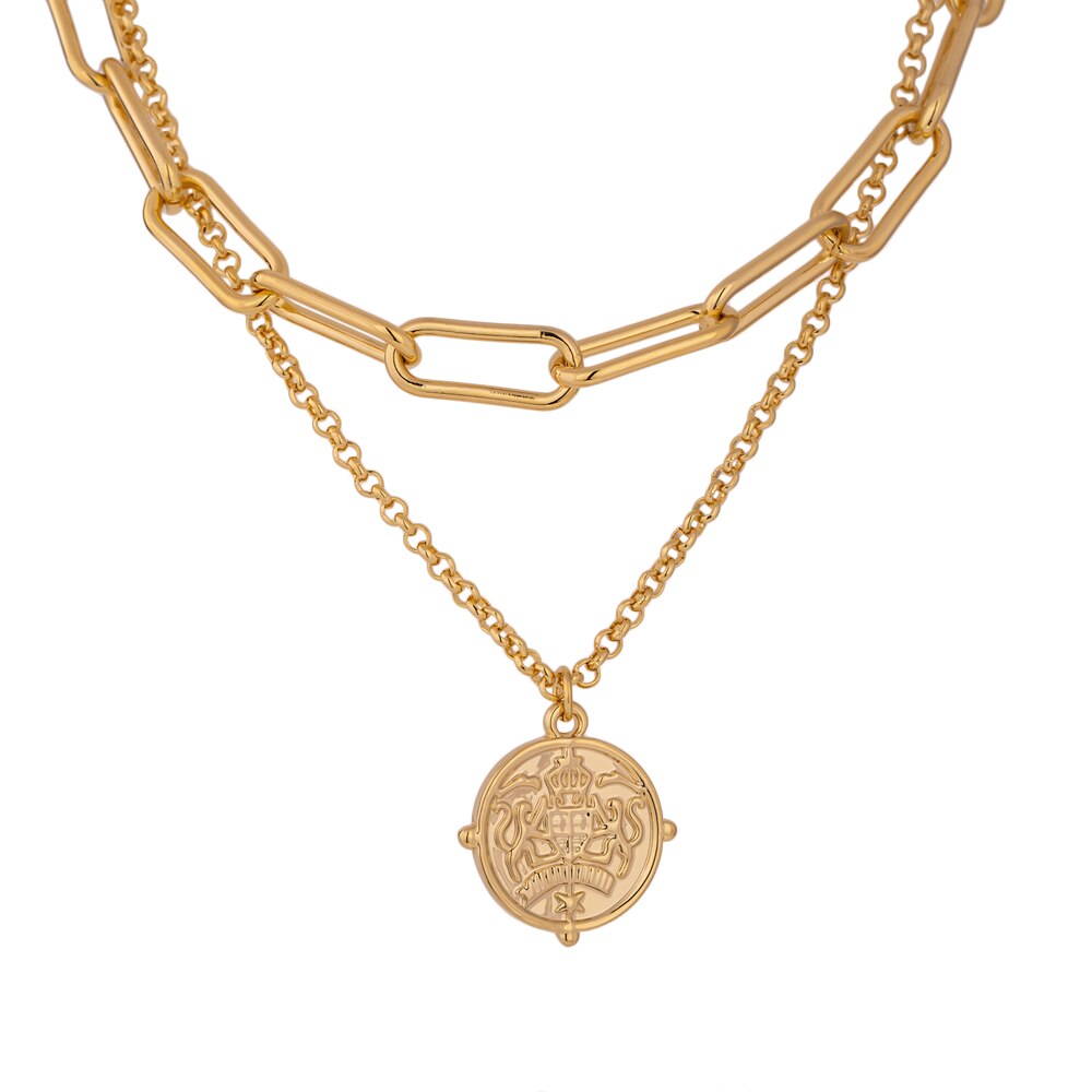 Yhpup Round Metal Layered Pendant Necklace for Women Chic Gold Color 14 k Copper Chain Choker Necklace Jewelry брелок: Default Title
