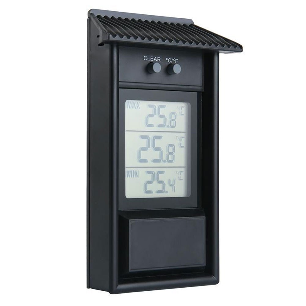 Buiten waterdichte wandmontage maximale minimale waarde lcd-scherm temperatuur thuis digitale thermometer hygrometer woonkamer binnen: Zwart