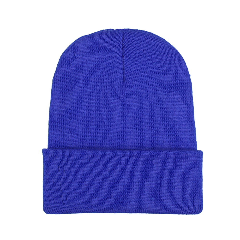 Wollen muts herfst winter unisex wollen muts zachte gebreide muts schedel mutsen warme effen kleur skimuts: Koningsblauw