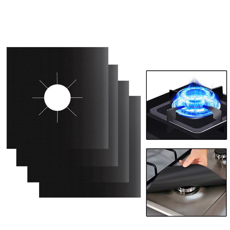 4 stuks herbruikbare aluminiumfolie gasfornuisbrander afdekking beschermhoes voering schoon mat bescherming vijl verwondingen