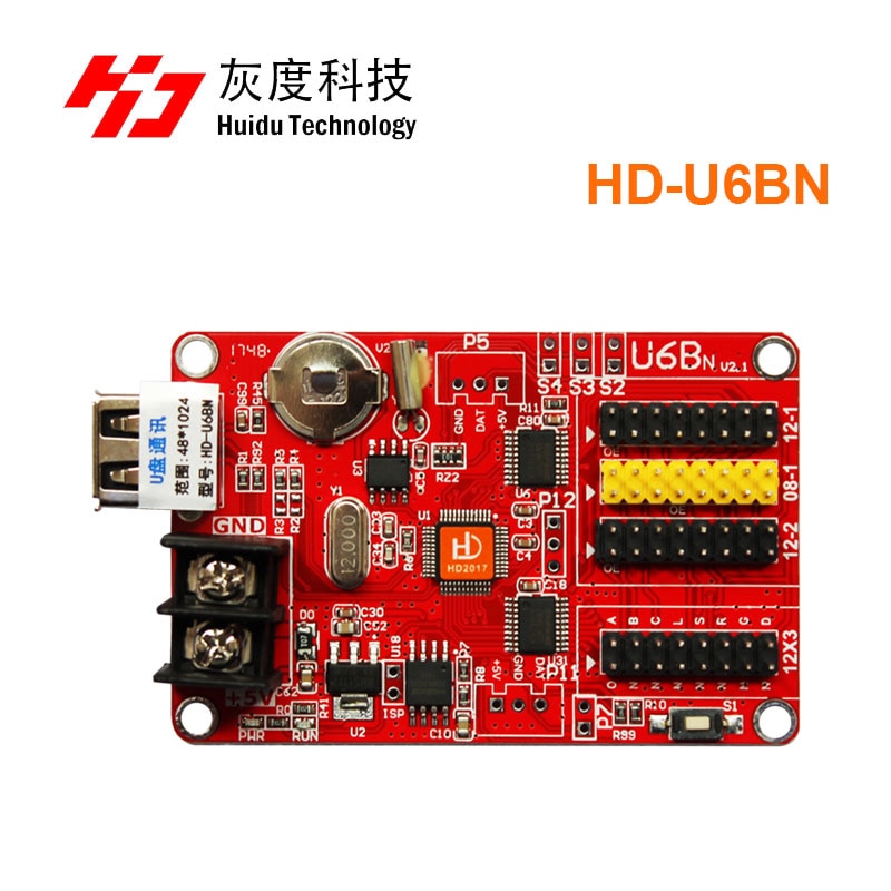 Huidu HD-U6BN Temperatuur Sensor 1024*48 Enkele & Dubbele Kleur Usb Led Controlekaart Huidu U6BN Voor P10 Led module
