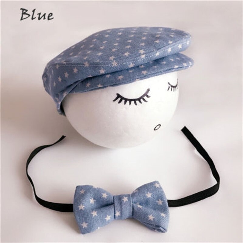 Newborn Baby Peaked Beanie Cap Hat + Bow Tie Photo Photography Prop Outfit Set Little Gentle Man Cap Baby Accessories