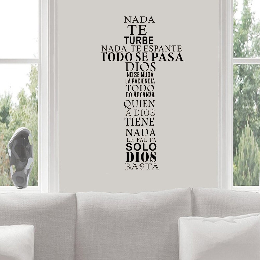 Hiszpańska naklejka ścienna z cytatem Christian Cross naklejka Art religijna plakat dla domu salon kościół Vinyl RU4057