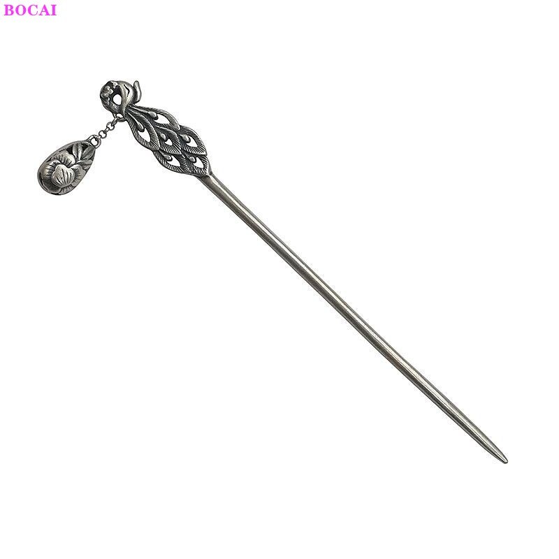 Bocai  s925 haarnadeln aus sterlingsilber mit anhänger, doppelter pfingstrose und phönix-totem-motiv, reines silber, beliebtes schmuckstück für damen