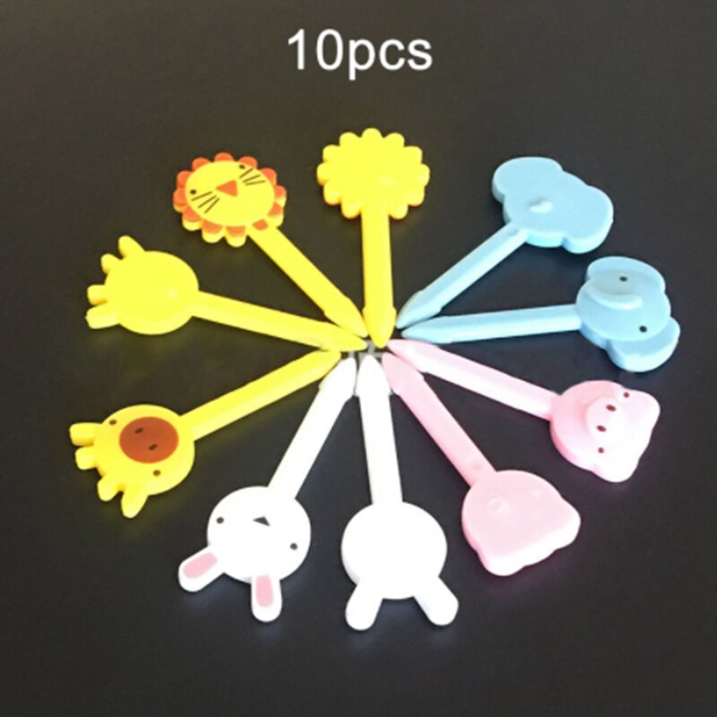 Dessert matgaffel 1 sett for barn snacks søt benthos multifunksjon mini fruktgafler abs plast blanding farge festdekor: 10 stk