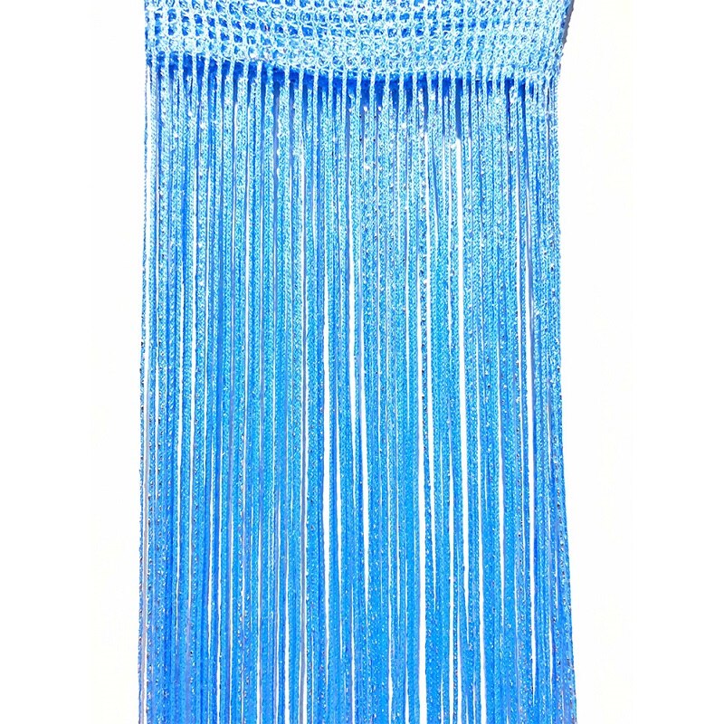 Decorative Silver Silk Curtain Shiny Tassel Window Glass Panel Room Partition Board Fly Screen Door Suspension: Blue