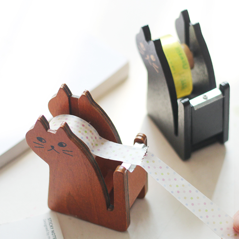 tape dispenser kawaii retro wooden cat styling tape cutter Miranda cat manufacturer cute stationery
