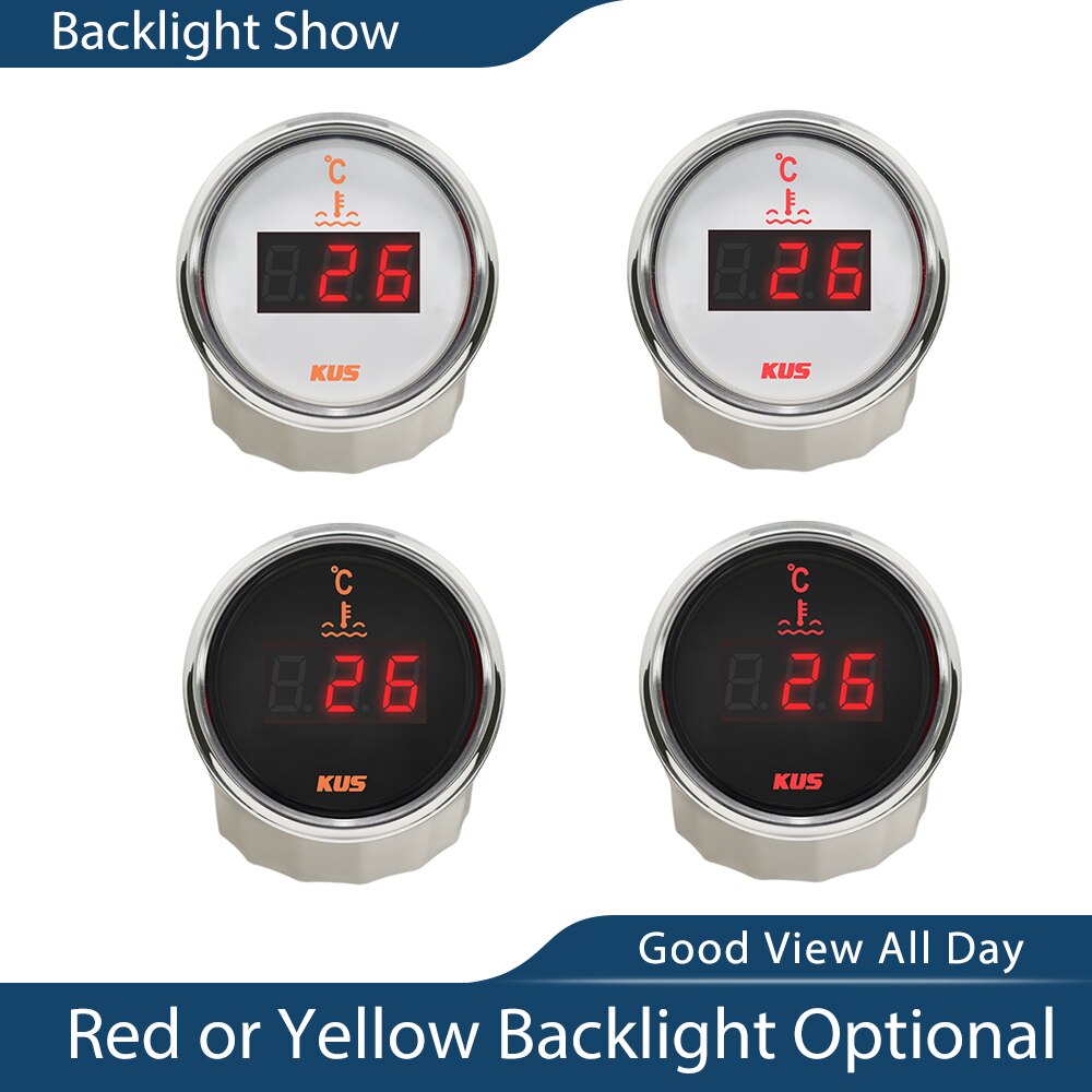 KUS 52mm Car Boat Digital Water Temp Meter for Car Turbo Boost Water Temperature Gauge Indicator 25-120 Celsius 12V 24V