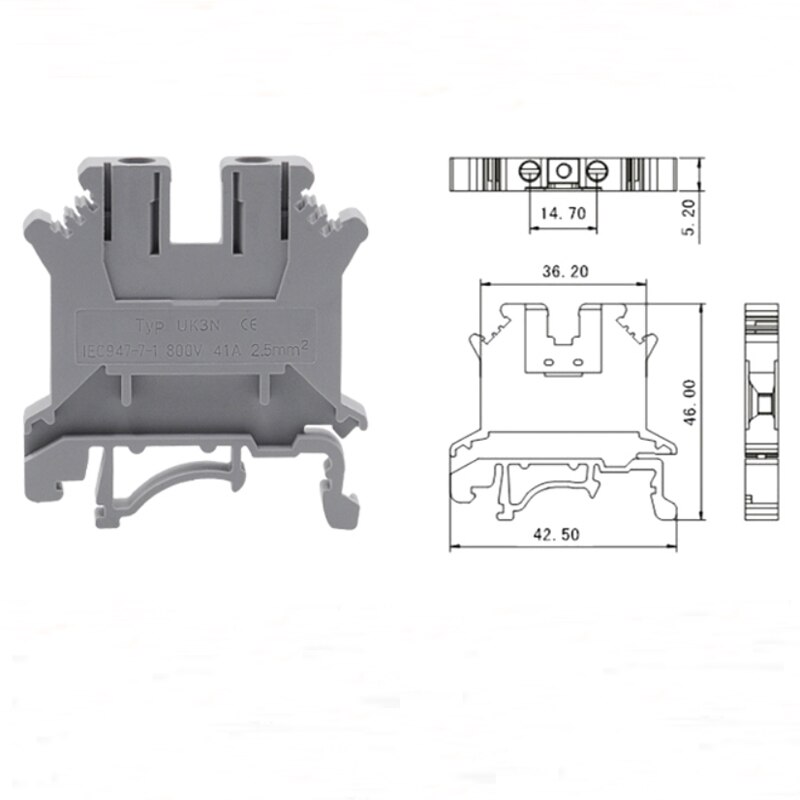 10 Stuks Din Rail Universele Schroef Terminal Blokken UK-3N Bornier Elektrische Draad Terminals Blok Connector Messing Morsettiera 41A