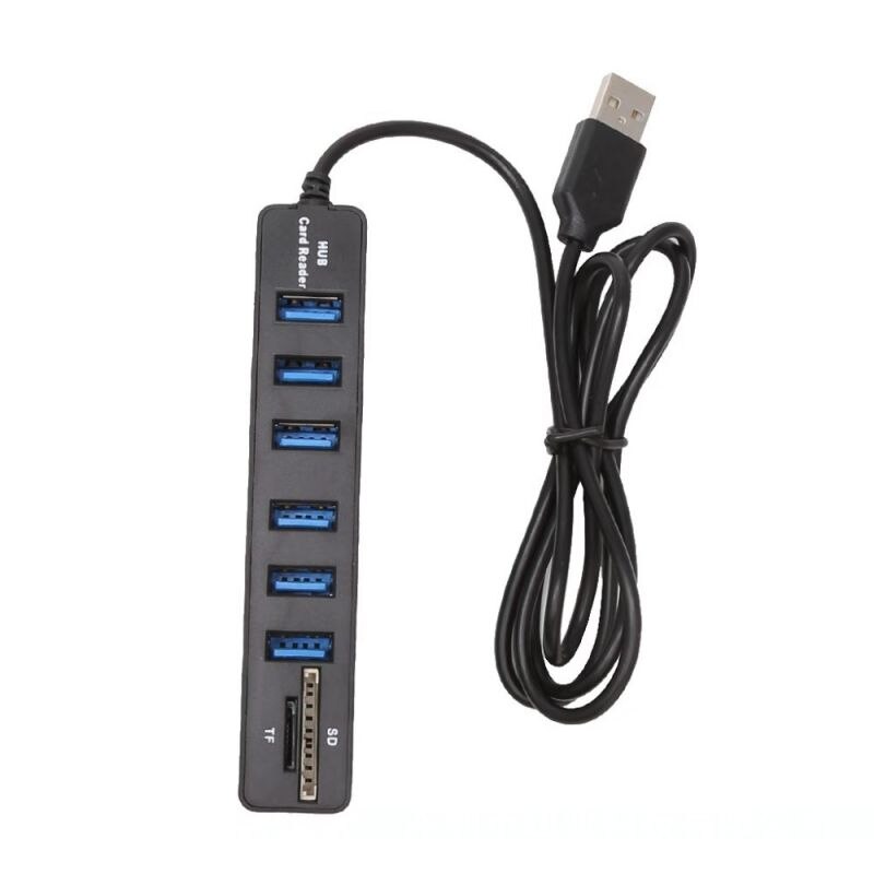 Usb hub 2.0 multi usb 2.0 hub usb splitter høj hastighed 3 /6 porte 2.0 hab tf sd kortlæser alt i en til pc computer tilbehør: 6 usb sort