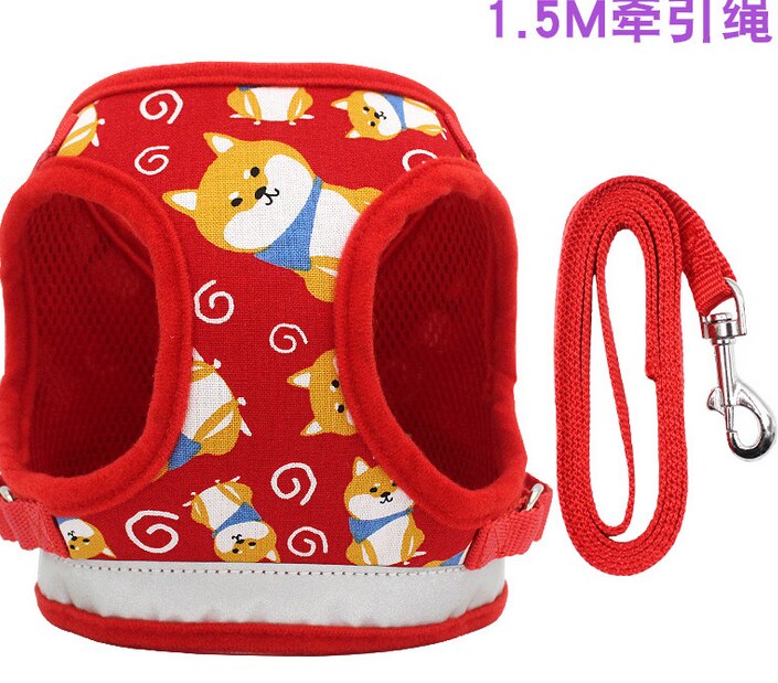 Hond Harnas Voor Chihuahua Pug Kleine Medium Honden Nylon Mesh Puppy Kat Harnassen Vest Reflecterende Wandelen Lead Leash Dierenwinkel Sets: RED / XL