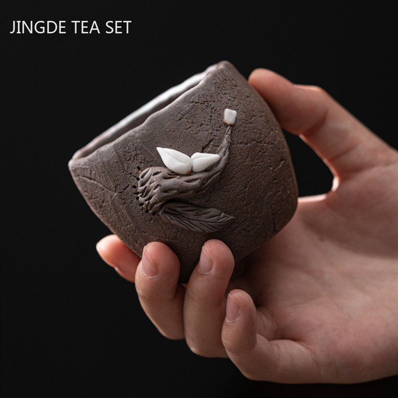 Service à thé en grès sculpté à la main, poterie originale, tasse de maître personnelle, tasse de thé rétro unique, service à thé domestique
