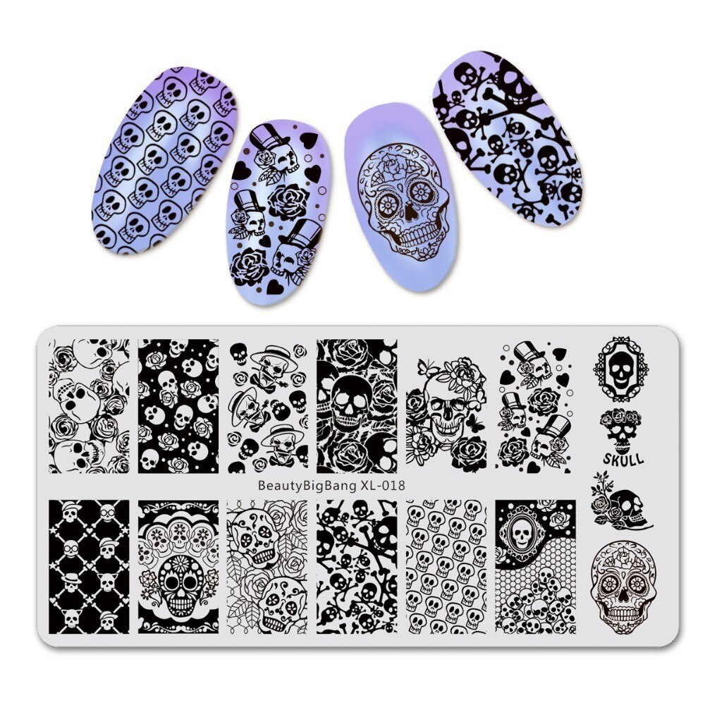 Beautybigbang negle stempling plader halloween edderkop kraniet græskar heks billede nail art skabelon stencil til negle bbb xl -027: 18