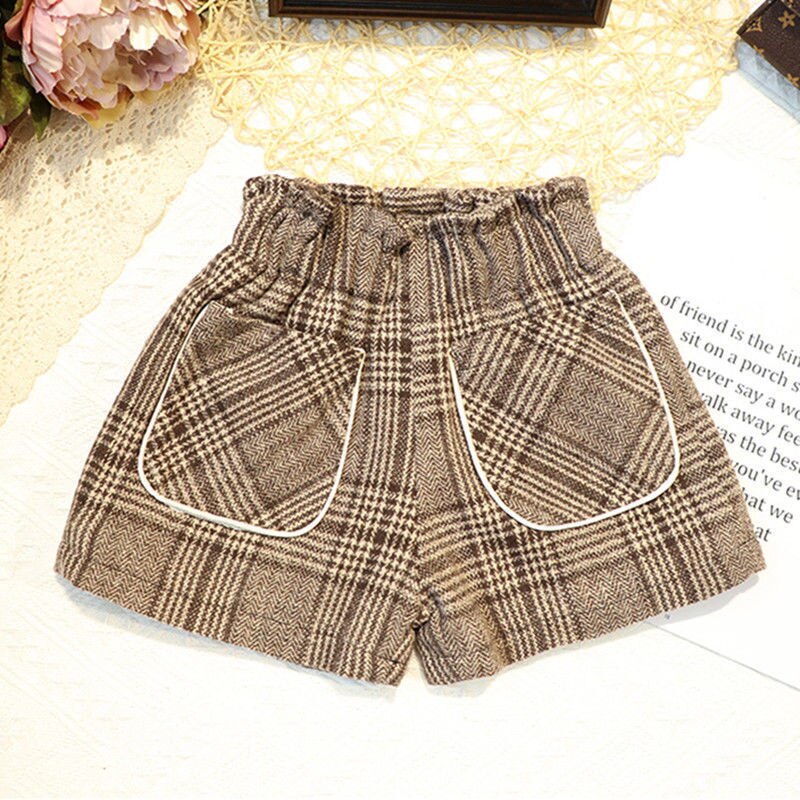 Meisjes Wollen Plaid Shorts En Najaar Stijl Losse Leggings Koreaanse Kinderen P5460: 12T