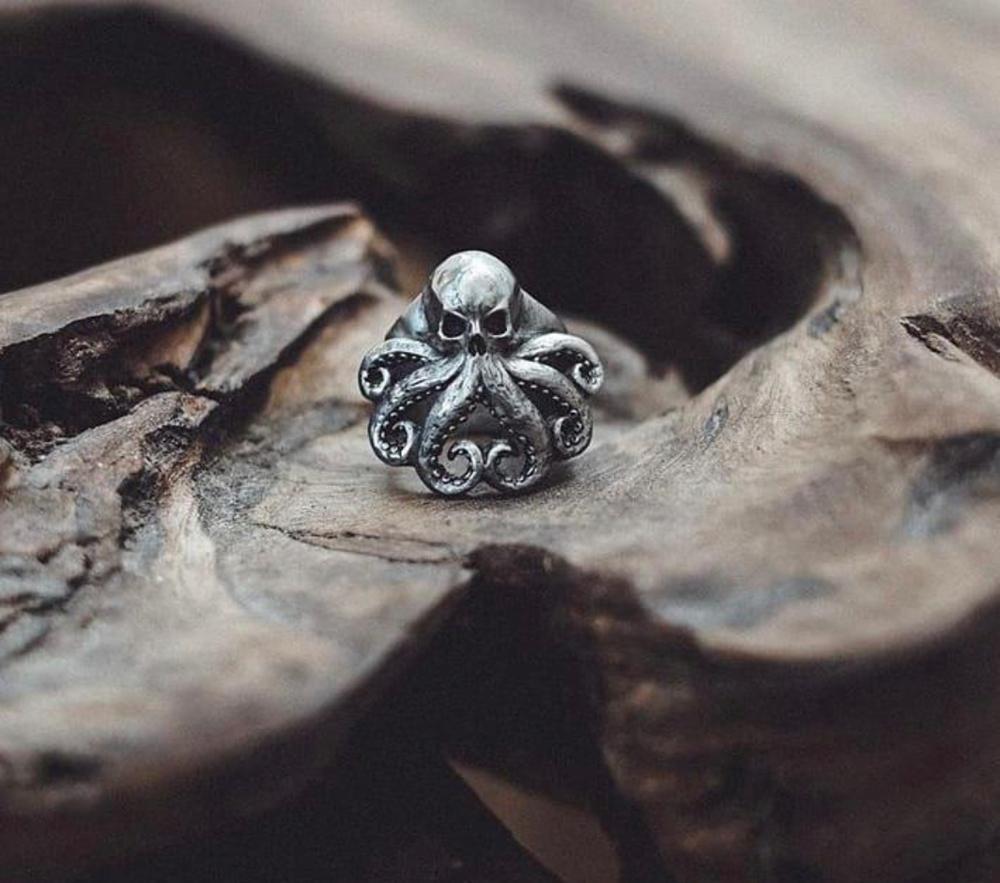 Onlysda Christmas Charm Halloween Octopus Skull Punk Stainless Steel Seaman Rings Men Anel Puck Jewelry for Sailor