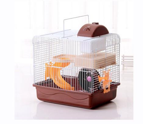 Hamster Cage Double-decker Castle Deluxe Villa Cage Hamster Cave Pet Cave: Dark Brown / M