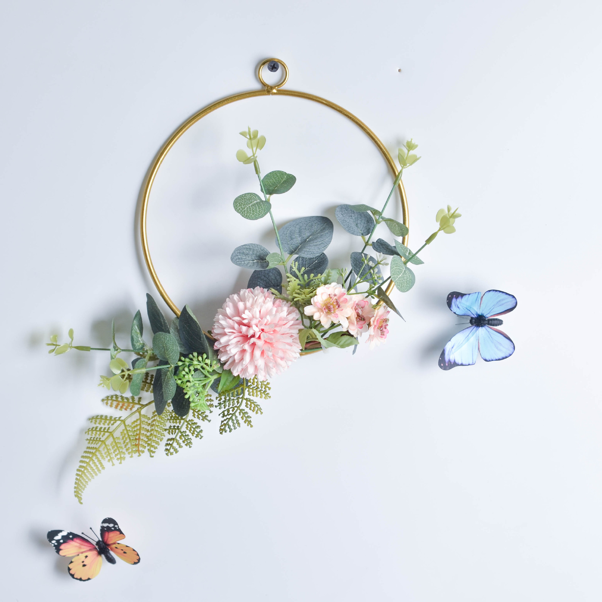 Cilected Floral Hoop Wreath Geometric Wire Round Triangle Square Hoop Frame Of Artificial Flower For Wedding Backdrop Wall Decor: A081R12