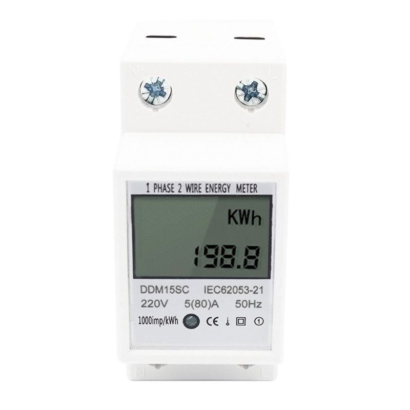 Digital energimåler 1 fase 2 ledninger 5(80) en din skinne elektronisk energi kwh meter