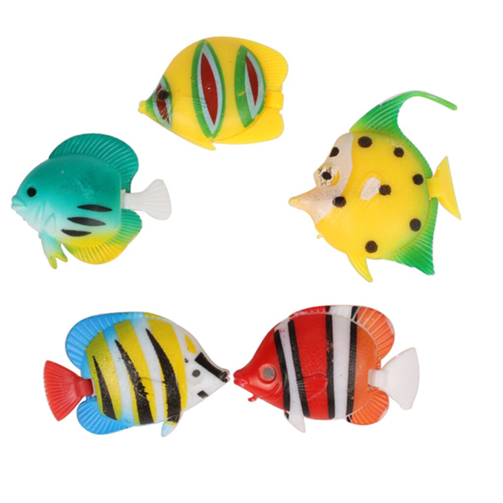 5x Aquarium Kunstmatige Kleurrijke Gloeiende Vis Siliconen Clownfish Drijvende Decoraties Ornamenten Voor Aquarium Ornamenten