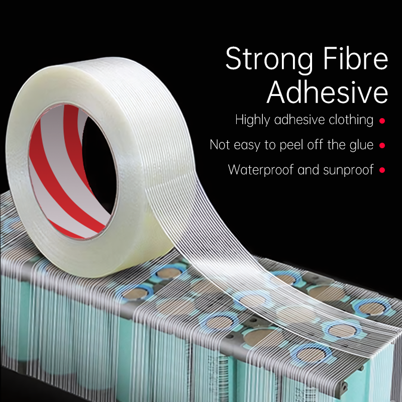 Nastro in fibra a strisce Batteria al litio Avvolgimento isolante Nastro in fibra di vetro Sigillo adesivo trasparente su un solo lato Imballaggio fisso
