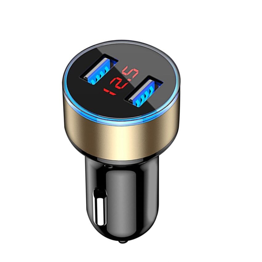 3,1 EIN Dual USB Auto Ladegerät 15W Schnelle Ladung Universal- praktisch Adapter Auto Fahrzeug Metall Ladegerät Klar LED Anzeige: Gold