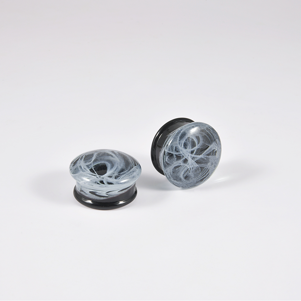 2 uds vidrio blanco ahumado doble llamarada Flashback tapón para los oídos calibre de túnel para hombres mujeres expansor de estiramiento de oreja Piercing joyería del cuerpo