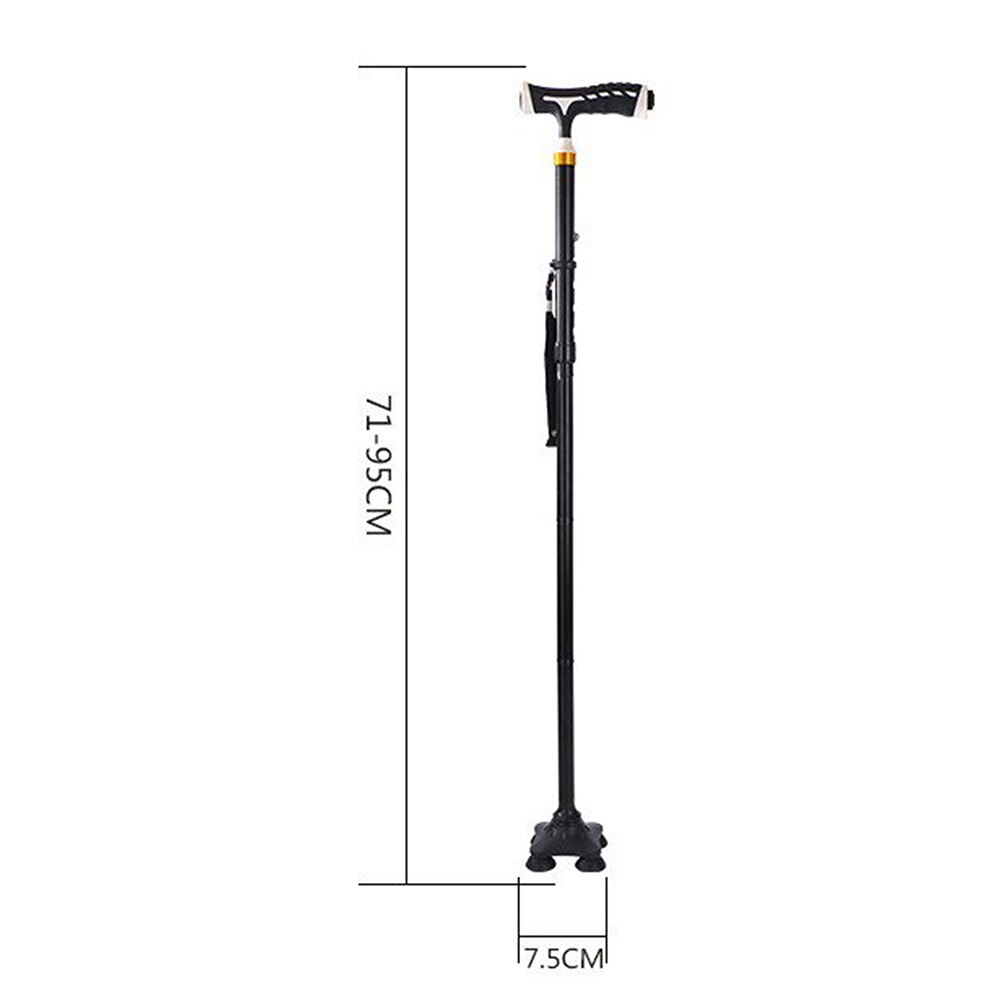 LED Light Four-legged Walking Stick Telescopic Baton Hiking Trekking Poles Metal Folding Cane Elderly People Crutches Pole