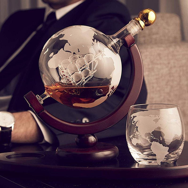 Whiskey Dispenser Globe Machine Set With Etched Globe Whisky Glasses Style Novelty Drinking Dispenser For Liquor Scotch Bourbon
