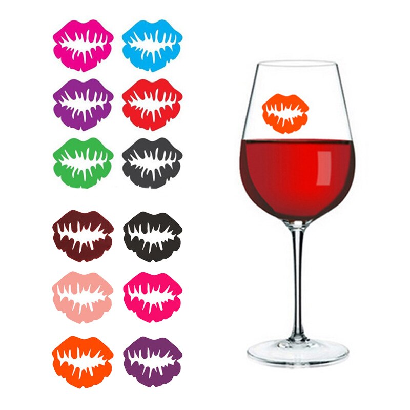 6 stk /12 stk sæt kyseform silikone glas klistermærke vin læbe etiket markør genkender te krus kop markør flaske logo festforsyninger: 12 stk. et sæt