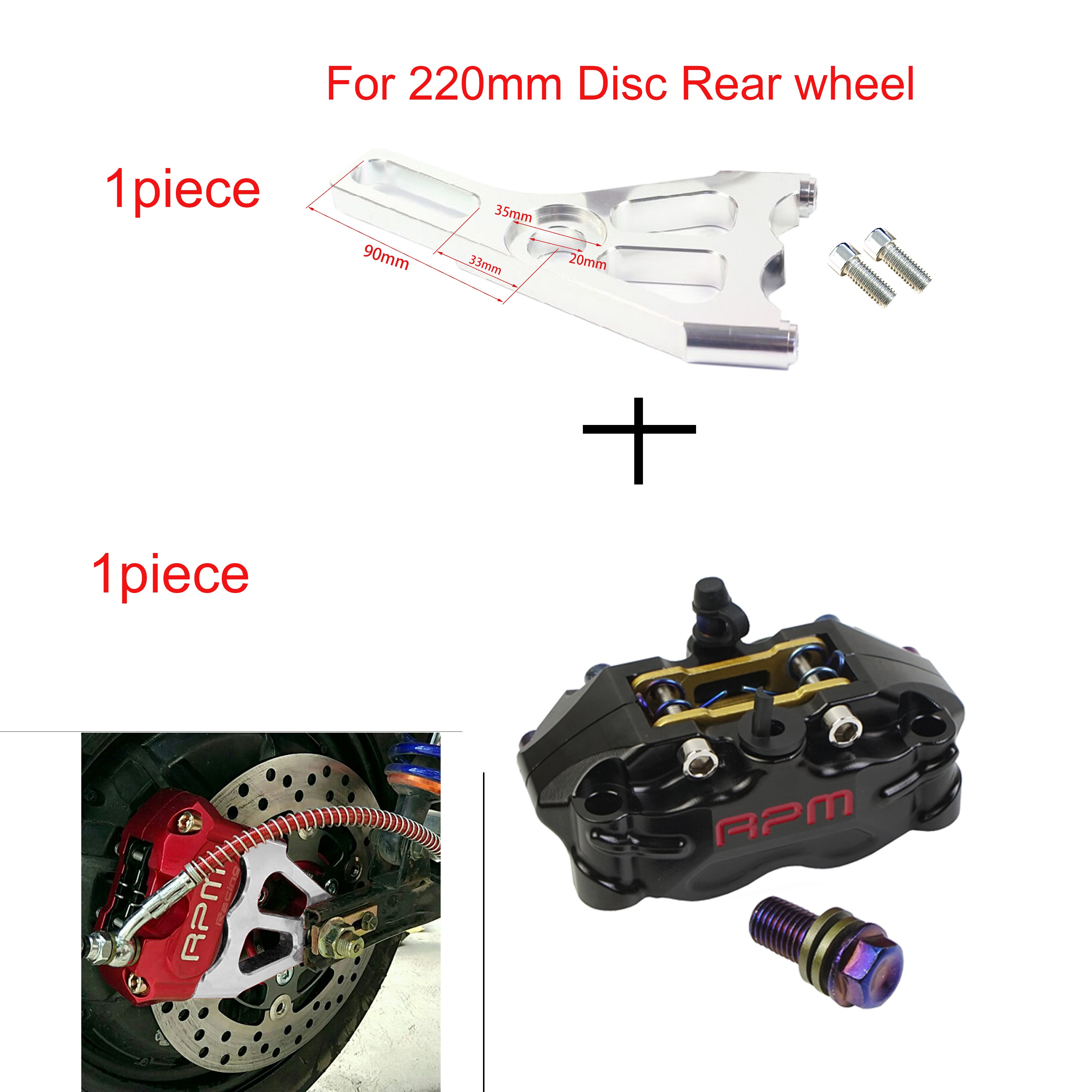 Tarcza hamulcowa motocykla 200mm 220mm przód tył 4 tłok montaż promieniowy 82mm RPM dla skutera Rsz Jog Dirt pitbike GROM: black C bracket 220