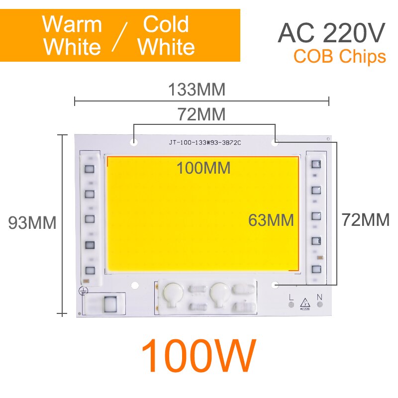 Kaguyahime LED COB Chip 220V 20W 30W 50W 100W DIY Integrated Chip Rectangular Lamp No Need Driver For Spotlight Floodlight Bulb: COB 100W / Cold White