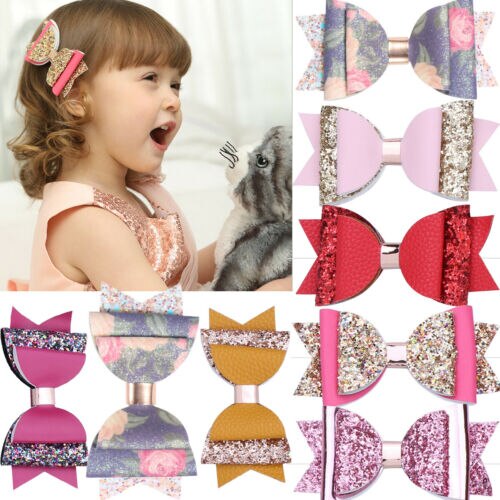 Neue freundlicher Baby Mädchen Pailletten Haar Bogen Barrettes Haarnadeln Bowknot Zubehör Stirnband