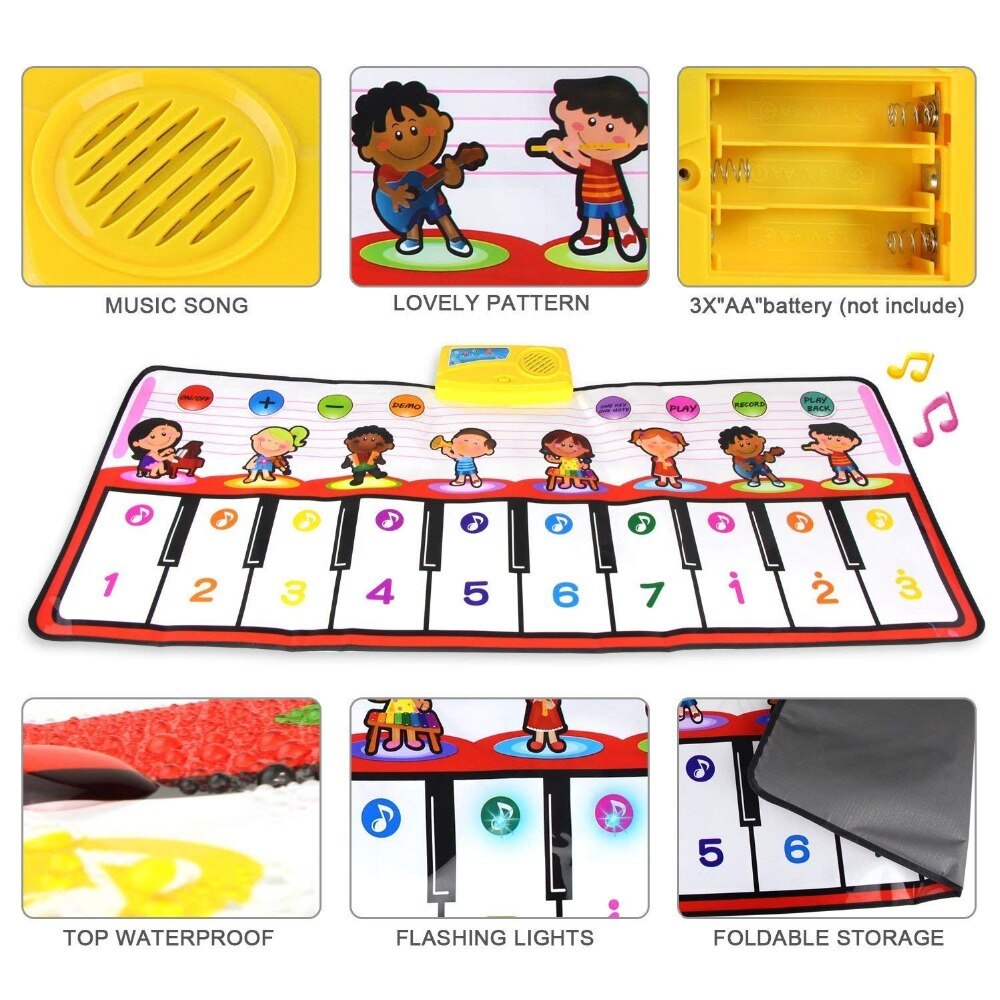 100X40 Cm Piano Speelgoed Muzikale Speelmat Met 8 Instrument Voice & Een Sleutel Een Note & Play terug Functie Baby Spelen Tapijt Xmas Speelgoed