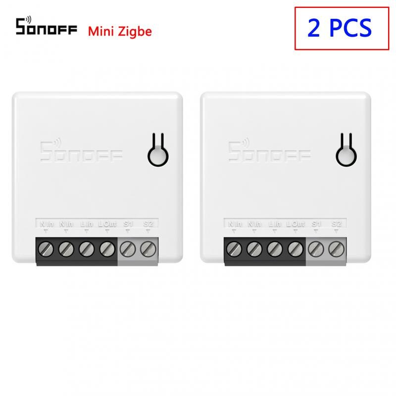 SONOFF-MINI interruptor inteligente Zigbee 3,0 ZBMINI, dispositivo con Control remoto por aplicación bidireccional a través de eWeLink, compatible con SmartThings Hub, Alexa y Google Home: 2 PCS