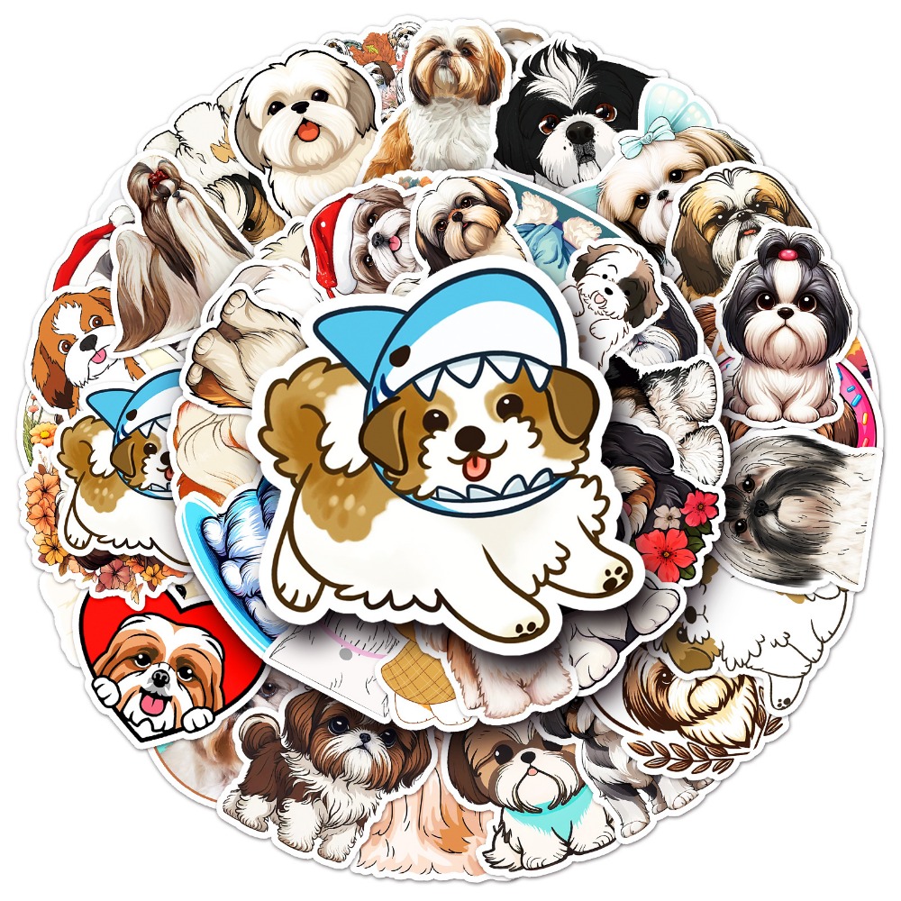 10/50Pcs Cute Puppy Dogs Stickers Kawaii Pet Dog Shih Tzu Cartoon Animals Stickers for DIY Laptop Phone Skateboard Decoration